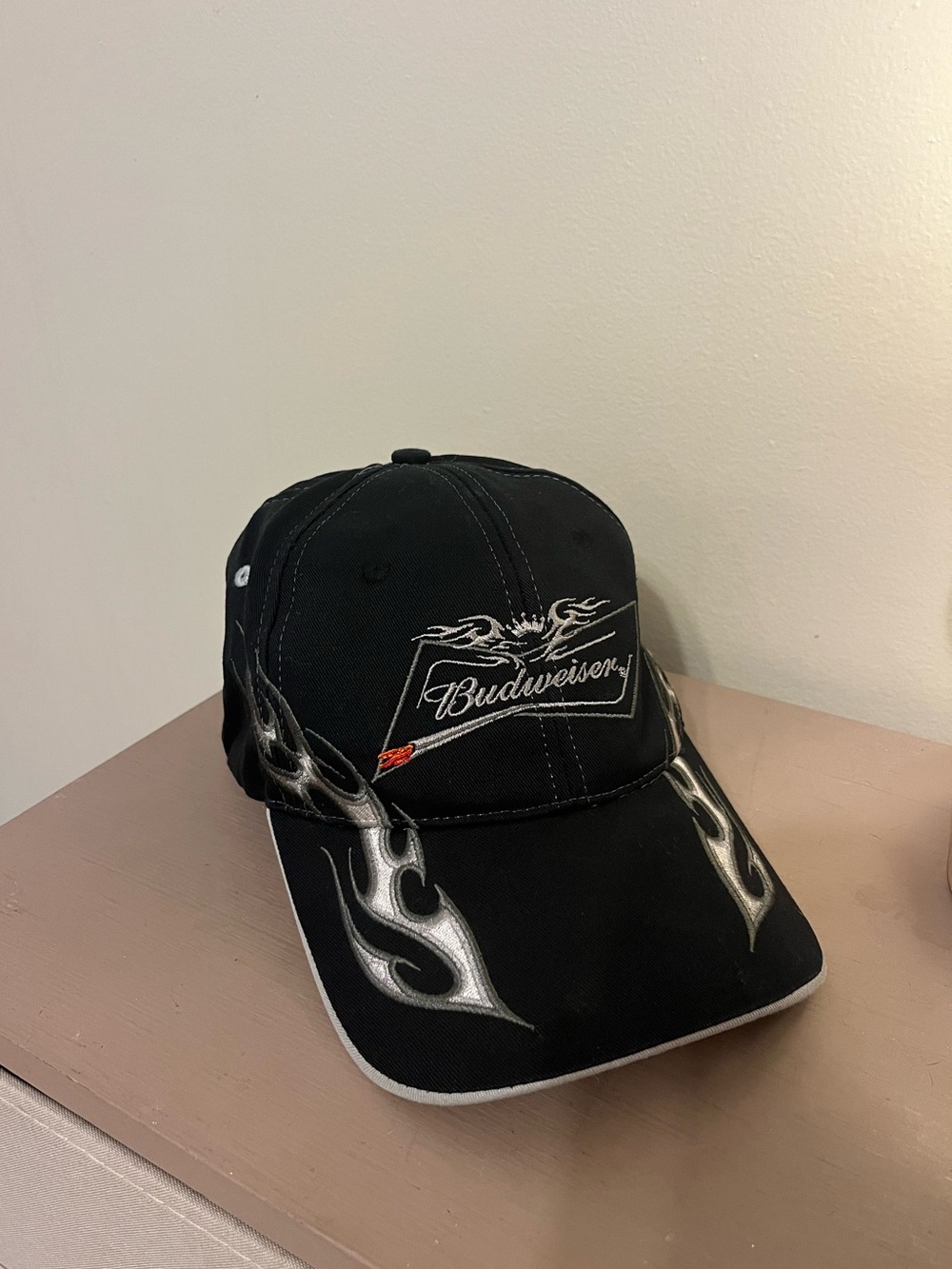 Y2K Official Budweiser Black Cap with Silver Flame Accent